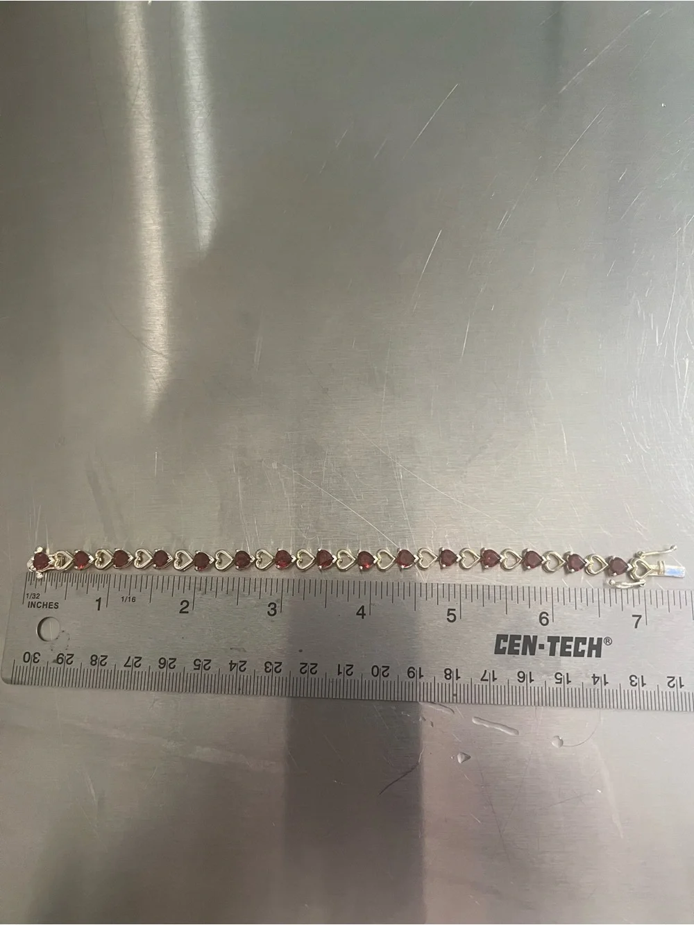 Sterling Silver Heart Link Garnet Tennis Bracelet - Deep Red